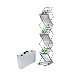 A4 Zigzag Brochure Literature Stand Aluminum Magazine Display Rack and Storage Holder