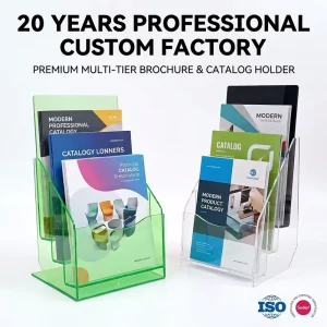 Acrylic Brochure Holder 3 Tier Custom Desktop Catalog Flyer Pamphlet Stand Document Organizer for Retail Office