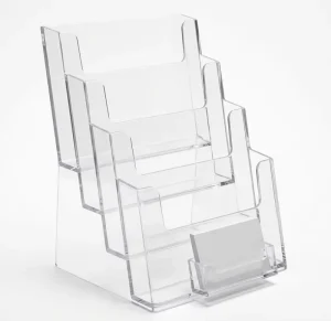 Acrylic Brochure Holder A4 A5 DL Sizes Desktop Catalog Display Rack Plastic Leaflet Stand with Card Holder