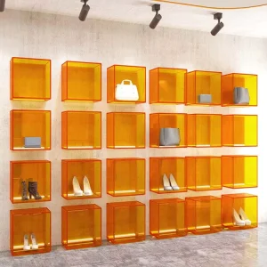 Acrylic Cube Display Rack and Cabinet for Shoes, Handbags, and Other Items