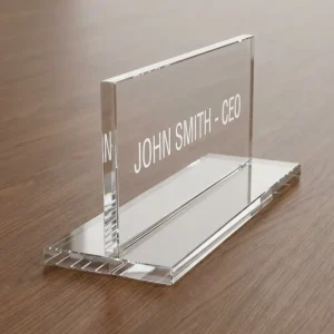 Acrylic Eco Friendly Desk Name Plate with Display Stand for Modern Office Customizable Size & Color
