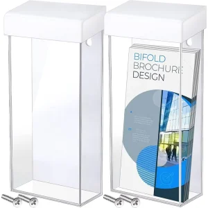 Acrylic Outdoor Brochure Holder Waterproof Wall-Mount Literature Box with White Lid Clear Pamphlet Holder