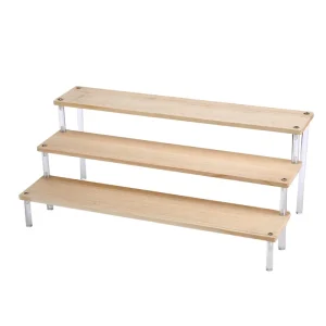 Acrylic and Wooden Display Stand 3-Step Transparent Display Stand