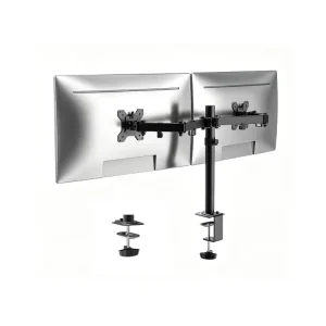 Adjustable Dual Monitor Desktop Mount for 13-32 Inch Screens with Steel Clamp, Grommet, and Extension Arm Kit