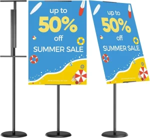 Adjustable Floor-Standing Metal Poster and Direction Sign Display Stand
