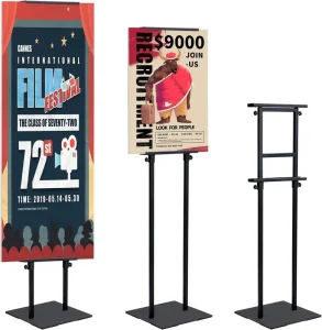 Adjustable Floor-Standing Poster and Sign Holder, Heavy-Duty Banner Stand with Base