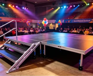 Adjustable-Height Aluminum 4-Leg Folding Stage Platform 1 x 1m for Presentations and Award Ceremonies