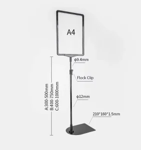 Adjustable Height Floor Metal Base Plastic POP Advertising Snap Board Poster Display Stand with A4 Frame