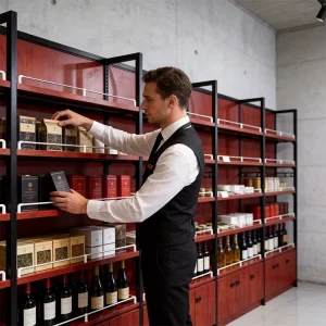 Adjustable-Height Heavy-Duty Metal Display Rack with Bottom Cabinet for Convenience Stores