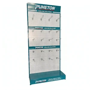 Adjustable Metal Gondola Display Shelf With Bolt-Free Wire Shelving and Pegboard Back Panel