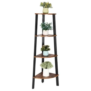 Adjustable Single-Tier Wooden Plant Pot Display Rack for Home, Garden, or Balcony