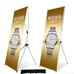 Adjustable Universal Aluminum X frame Banner Stand Portable Extendable Tote Bag Durable Light Weight Gray Silver for Exhibition