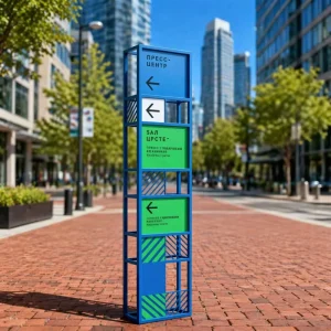 Aluminum Double-Sided Wayfinding Sign System with Floor Sign Holder for Directory Boards