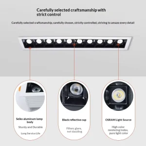 Aluminum Embedded Grille Spotlight Intelligent Dimming Strip Light High CRI for Ceilings and Corridors