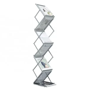 Aluminum Frame A4 Magazine Exhibition Acrylic Board Display Stand Silver Folding Catalog Brochure Holder Stand for Promotion