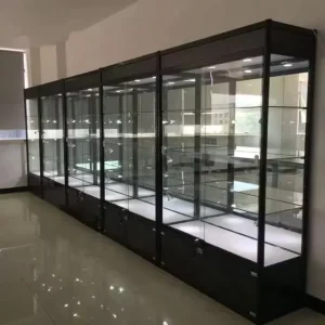 Aluminum Frame Glass Display Cabinet with LED Lighting and Adjustable Shelves for Smoke Shop Accessories