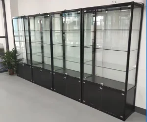 Aluminum Frame Large Glass Display Showcase Adjustable Glass Shelves Locking Cabinet Display Case With Led Lights