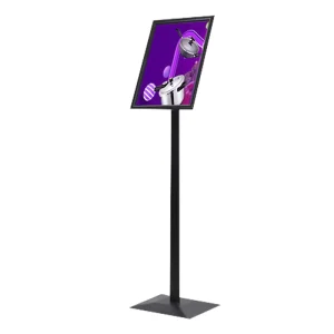 Aluminum Frame Steel Base Silver Gray Black Floor Display Stand for Menus Posters 1.05M Adjustable Height for Restaurants