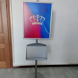 Aluminum Poster Floor Stand with Literature Holders for Showroom Display
