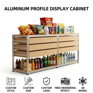 Aluminum Profile Showcase Cabinet with Wooden Drawer and Shelf