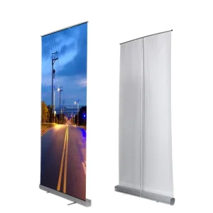 Aluminum Steel Frame Retractable Roll-Up Banner 1.0 mm Thick Tool-Free Assembly Portable Pull-Up Advertising Stand