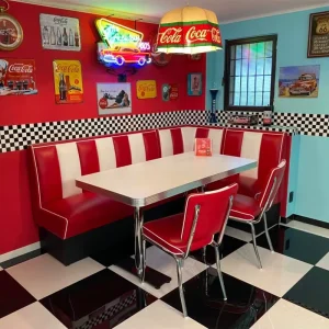 American Retro PU Diner Booth Seating Table and Chair Set