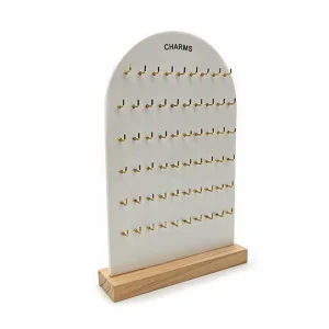 Arch Acrylic Jewelry Display Stand with Wooden Base, Gold Metal Hooks