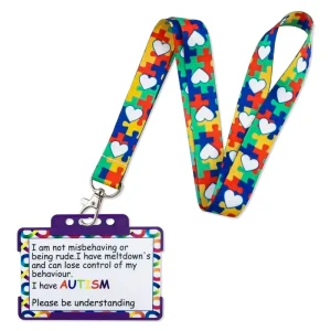 Autism Awareness Puzzle Piece Lanyard with ID Card Holder