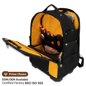BSCI Factory Heavy Duty Electrician Tool Backpack Hard Bottom Waterproof Tool Organizer Bag Tool Bag Backpacks for Men