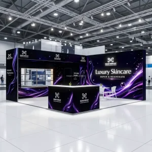 Backlit Trade Show Display 20×20 Aluminum Profile Lightbox Booth with Shelves