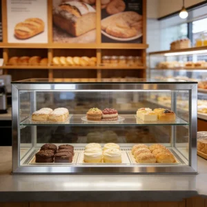 Bakery Showcase with Tempered Glass, Iron Frame, and Wood Options