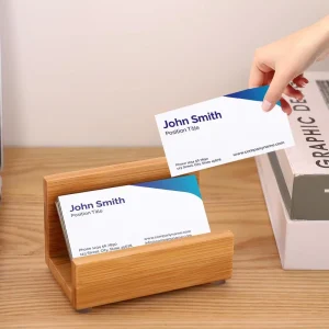 Bamboo Desktop Business Card Holder Sturdy Stand for Office Use Stylish Display With Laser Logo