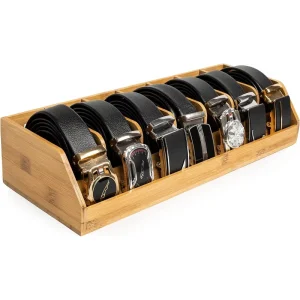 Bamboo Drawer Belt Organizer and Storage Box with Dividers