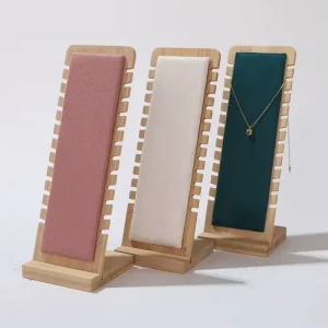 Bamboo Necklace Display Stand with Leather and Velvet Jewelry Holders for Bracelets and Chains