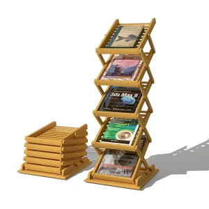 Bamboo Portable Zigzag Brochure Holder Catalogue and Magazine Organizer Rack