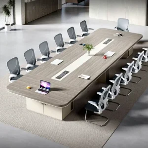 Bamboo Rectangular Conference Table with Cable Box and Chairs