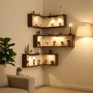 Bamboo Wall-Mounted Corner Shelf Multi-Layer Display Rack for Figurines and Toys