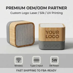 Bamboo Wireless Speaker Mini Square Wood Sound Box OEM Corporate Gift