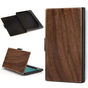 Bamboo Wooden Business Card Holder and Slim Storage Wallet
