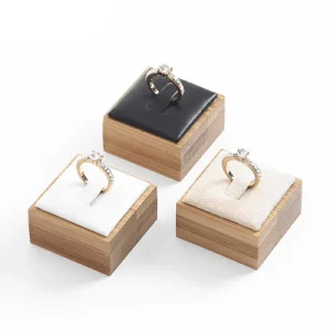 Bamboo Wooden Jewelry Ring Display Stand with PU Leather and Velvet