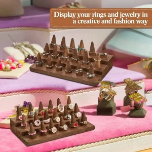 Beech Wood Jewelry Display Stand Solid Wood Ring Display Holder for Diamond Rings Counter Ornament Display Rack