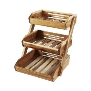 Best Selling 3 Tier Fruit Vegetable Rack Wood Countertop Bread Storage Basket Display Stand with Premium Stand Storage Holder