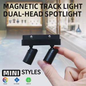 Black 3W*2 Mini Dual Head Cabinet Spotlight Magnetic COB Track Light CRI 92 for Jewelry Counter Showcase