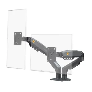 Black Aluminum Alloy Dual Monitor Arm Stand with Gas Spring, Adjustable Tilt up to 45 Degrees, for 17-27 Inch LCD Screens