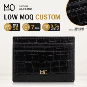 Black Croc Embossed Ultra Thin Multi-Slot Leather Wallet