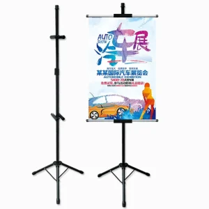 Black Iron Frame Floor-Standing Adjustable KT Cardboard Poster Banner Tripod Easel Display Stand
