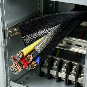 Black Nylon Braided EMI Shielded Waterproof Fireproof Velcro Cable Management Sleeve