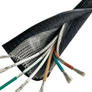Black Nylon Braided Waterproof Fireproof EMI Shielded Velcro Cable Sleeve