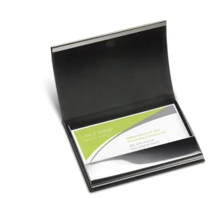 Black PU Leather and Stainless Steel Business Card Case Holder