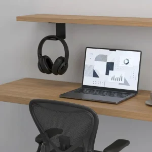 Black Powder-Coated Metal Headphone Holder Bracket for Desk